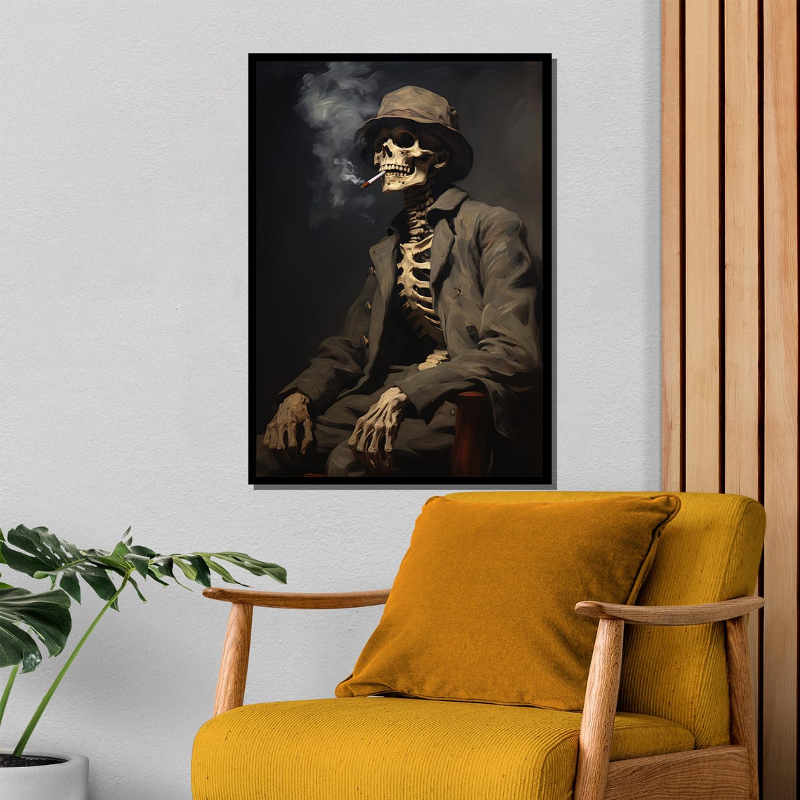 Skeleton in Suit and Hat Smoking a Cigarette Dark Gothic Poster - Image 4