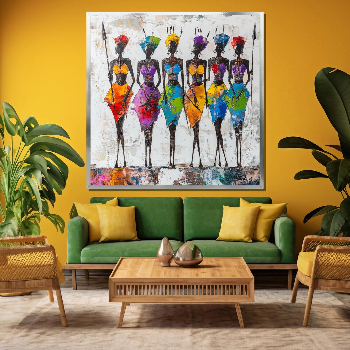 Six African Tribal Women With Spears Colorful Warrior Art Poster - Image 3