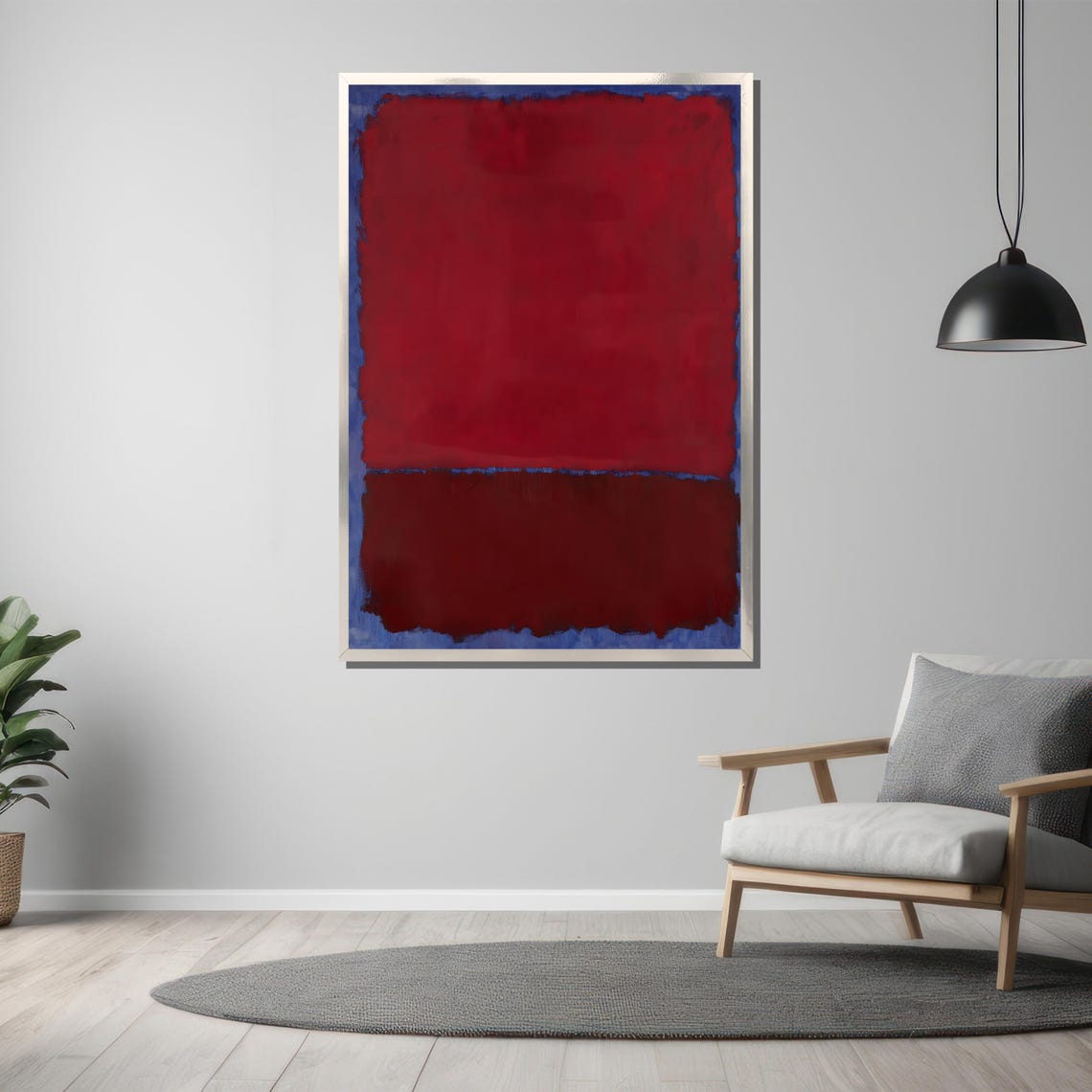 Rothko-Style Burgundy Red Blue Edged Color-Field Abstract Poster - Image 3