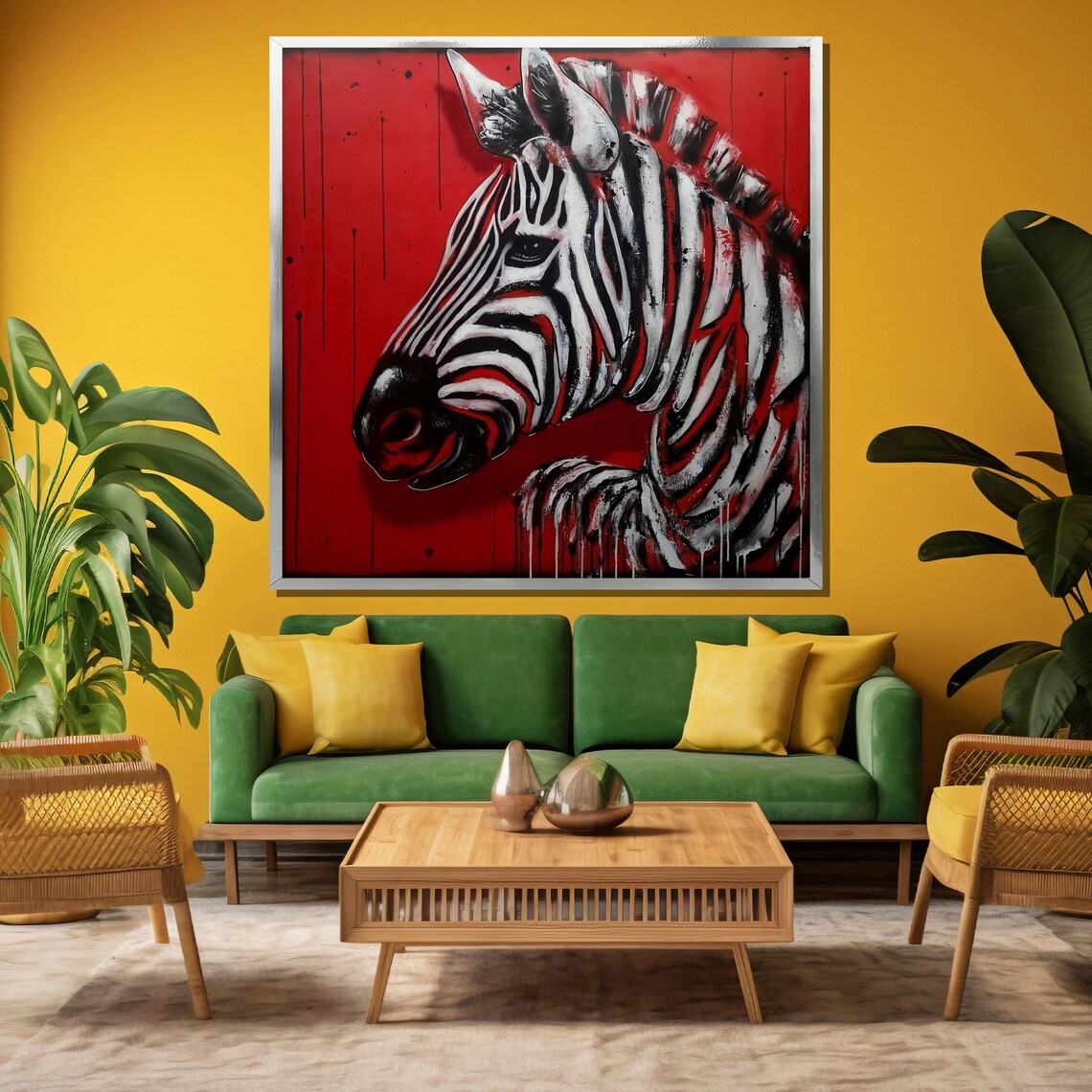 Bold Zebra Portrait Against A Striking Red Graffiti Style Backdrop Poster - Image 3