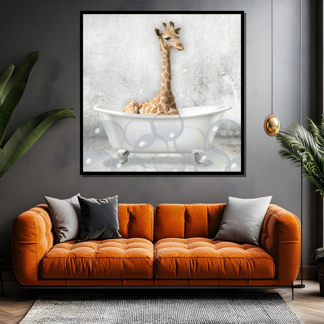 Whimsical Giraffe Soaking In A Bubble Filled Vintage Bathtub Poster - Image 4
