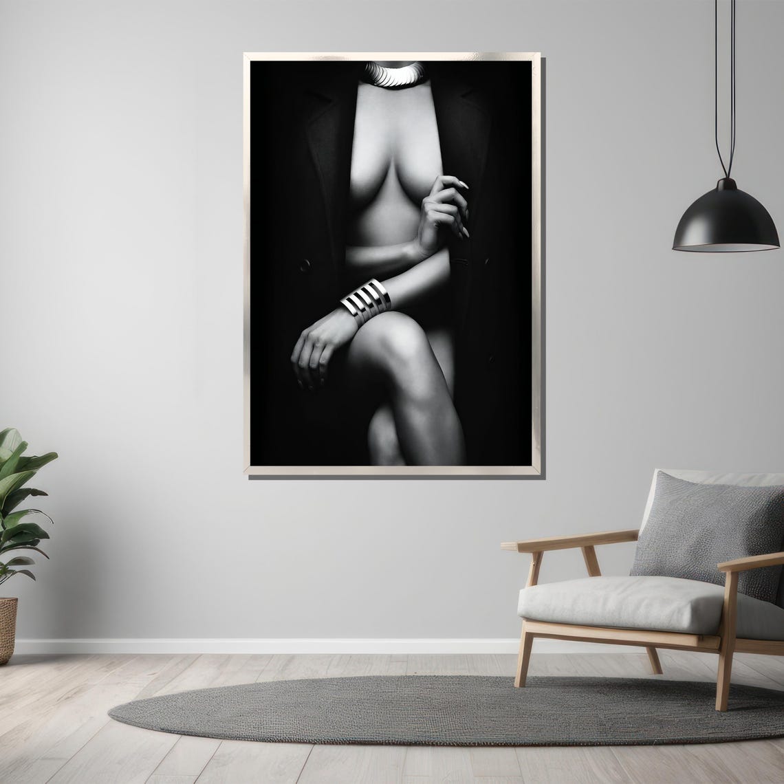 Bold Black And White Sensual Painting Elegant Nude Art Gift For Sophisticated Wall Decor And Artistic Expression - Image 3