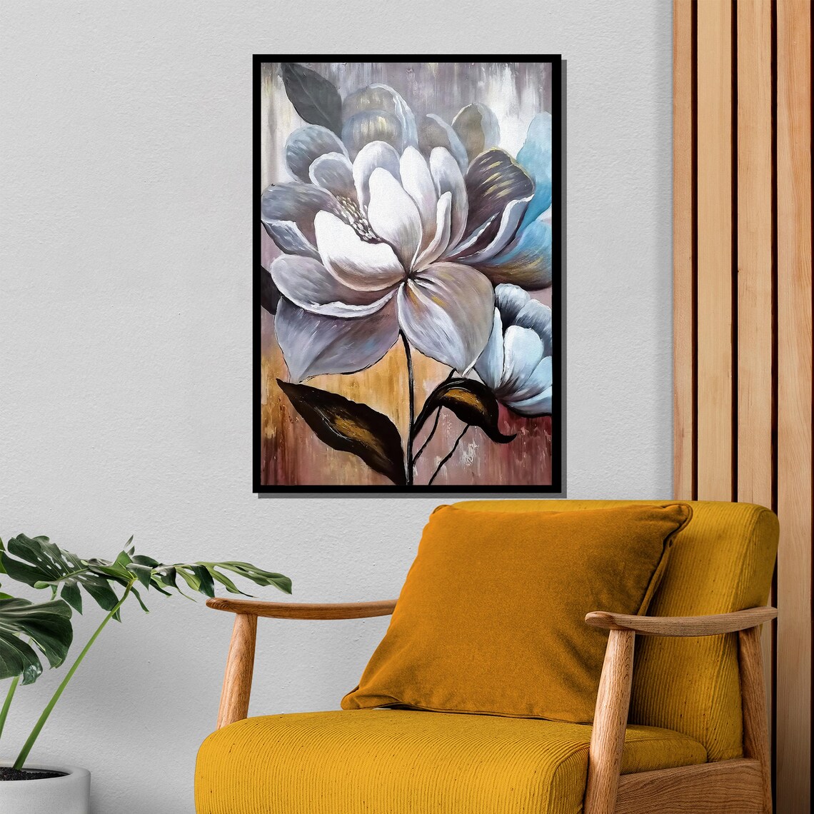 Elegant Neutral White Bloom Soft Gray Floral Painting Poster - Image 4