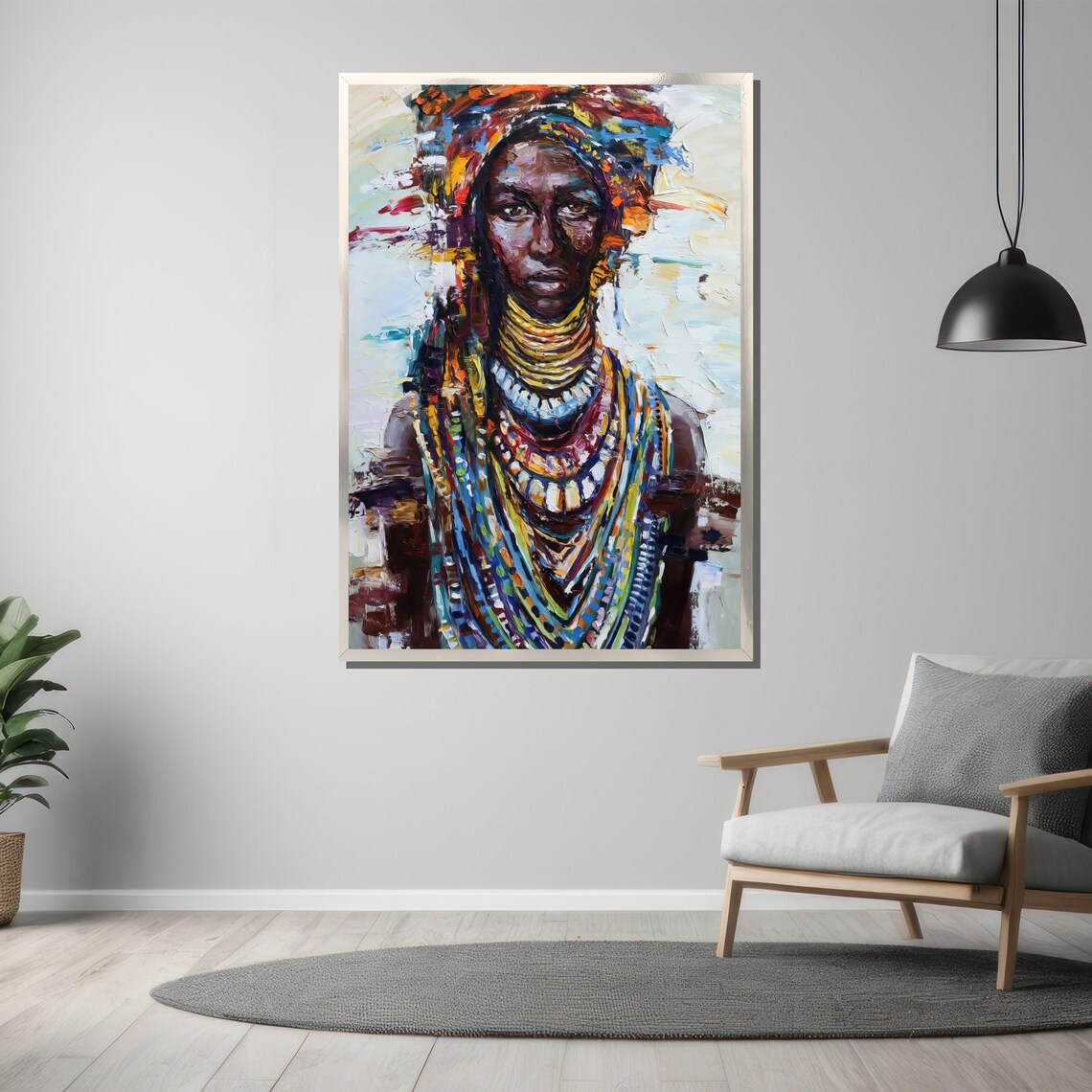 Tribal Woman With Layered Necklaces Impasto Oil Painting Poster - Image 3