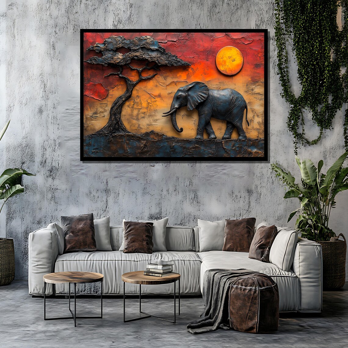 African Elephant Painting, Safari Scene Wall Art Print - Image 4