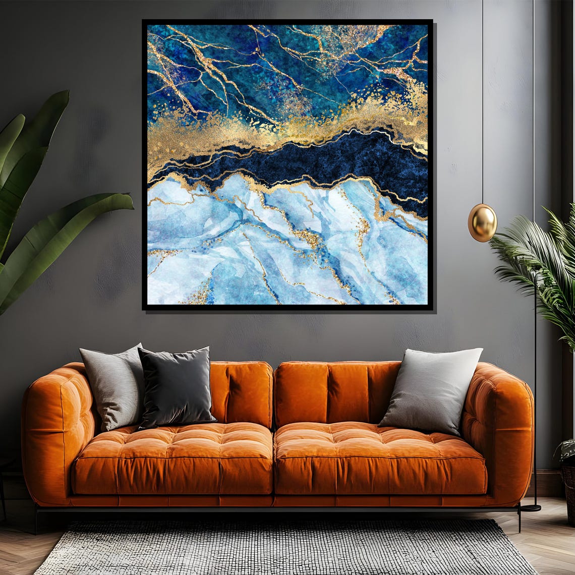 Sapphire Blue Gold Vein Ice Marble Luxury Abstract Painting Poster - Image 5