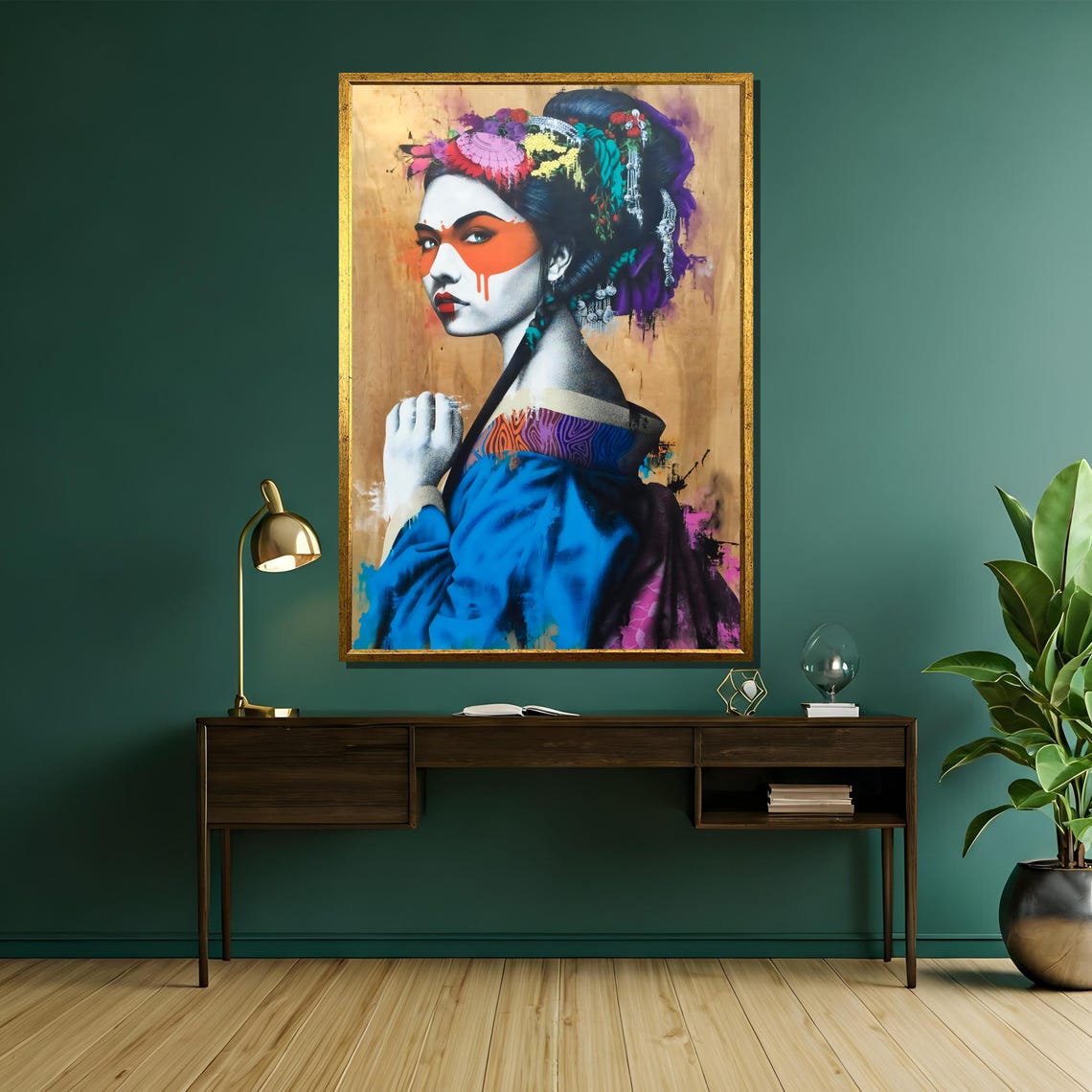 Modern Geisha With Orange Face Paint Pop Art Portrait Poster - Image 5