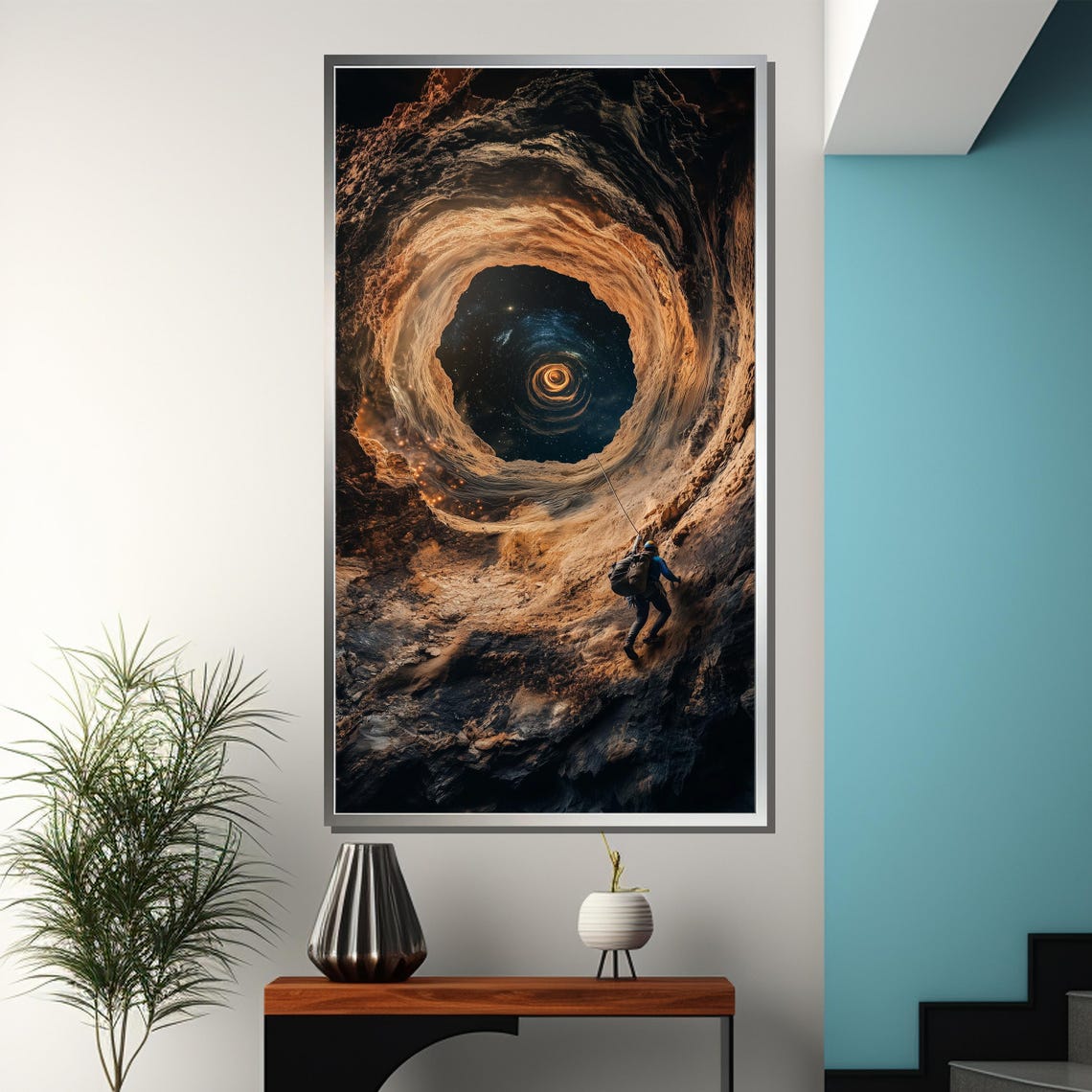 Explorer Descending Into a Cosmic Cave Portal Sci Fi Art Poster - Image 3