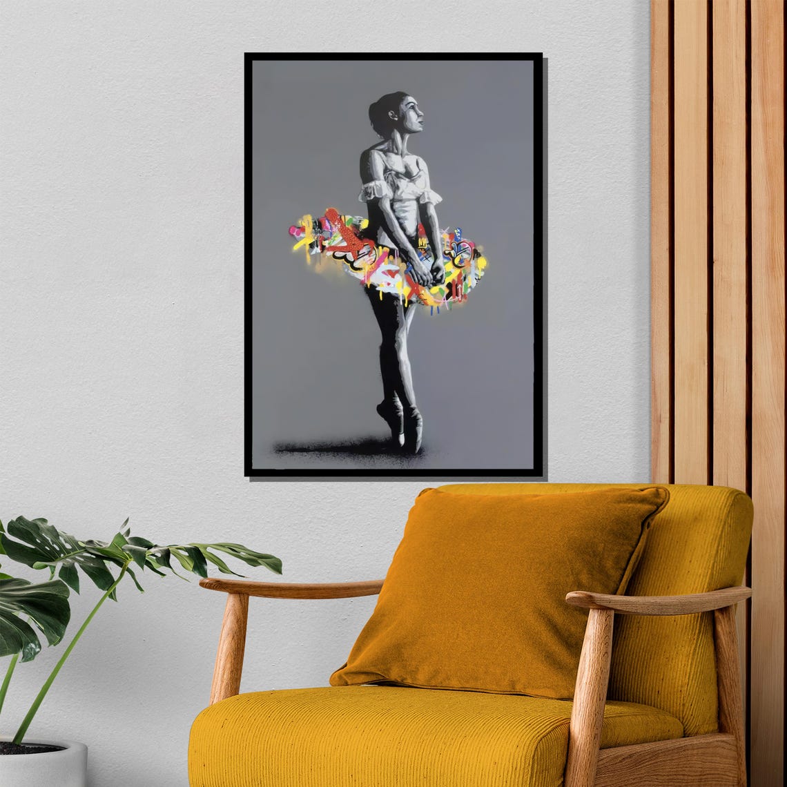 Monochrome Graffiti Ballerina Dancer With Paint Splash Tutu Poster - Image 4