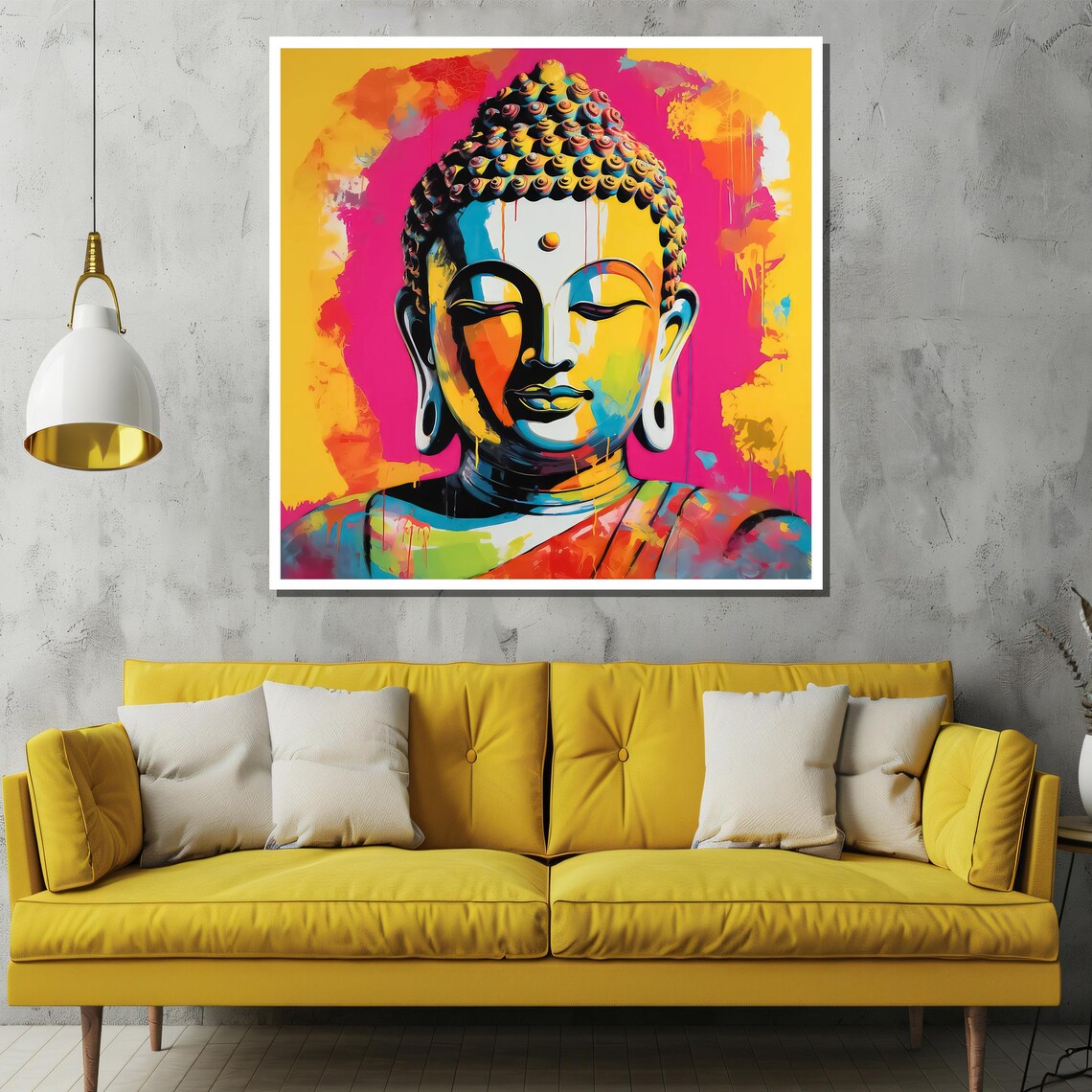 Pop Art Buddha in Hot Pink and Yellow Bold Zen Artwork Poster - Image 2