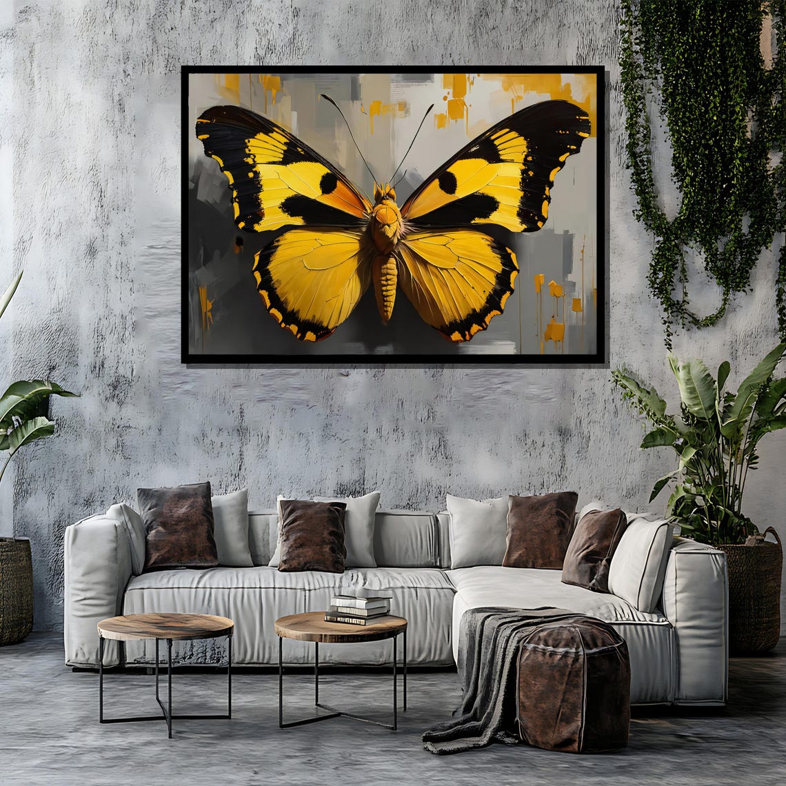 Golden Yellow Butterfly with Black Wings Nature Art Wall Poster - Image 4