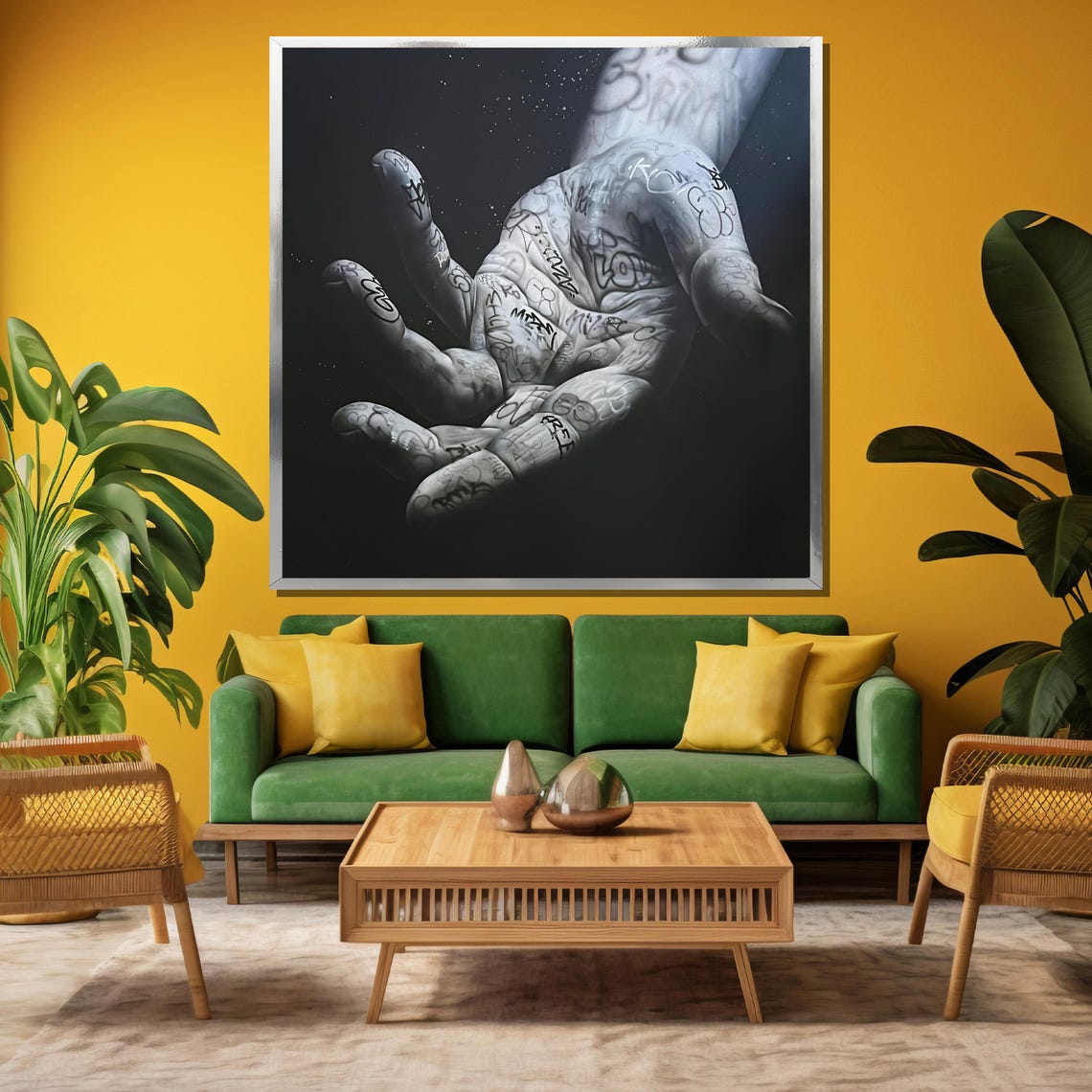 Doodled Hand With Graffiti Open Palm On Black Background Poster - Image 3