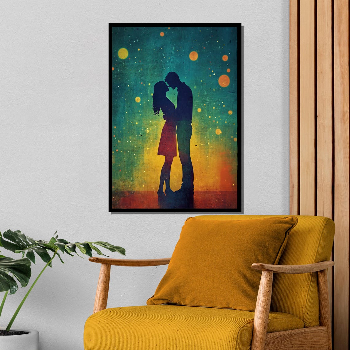 Silhouette Couple Kissing Under Starry Night Sky Romance Poster - Image 4