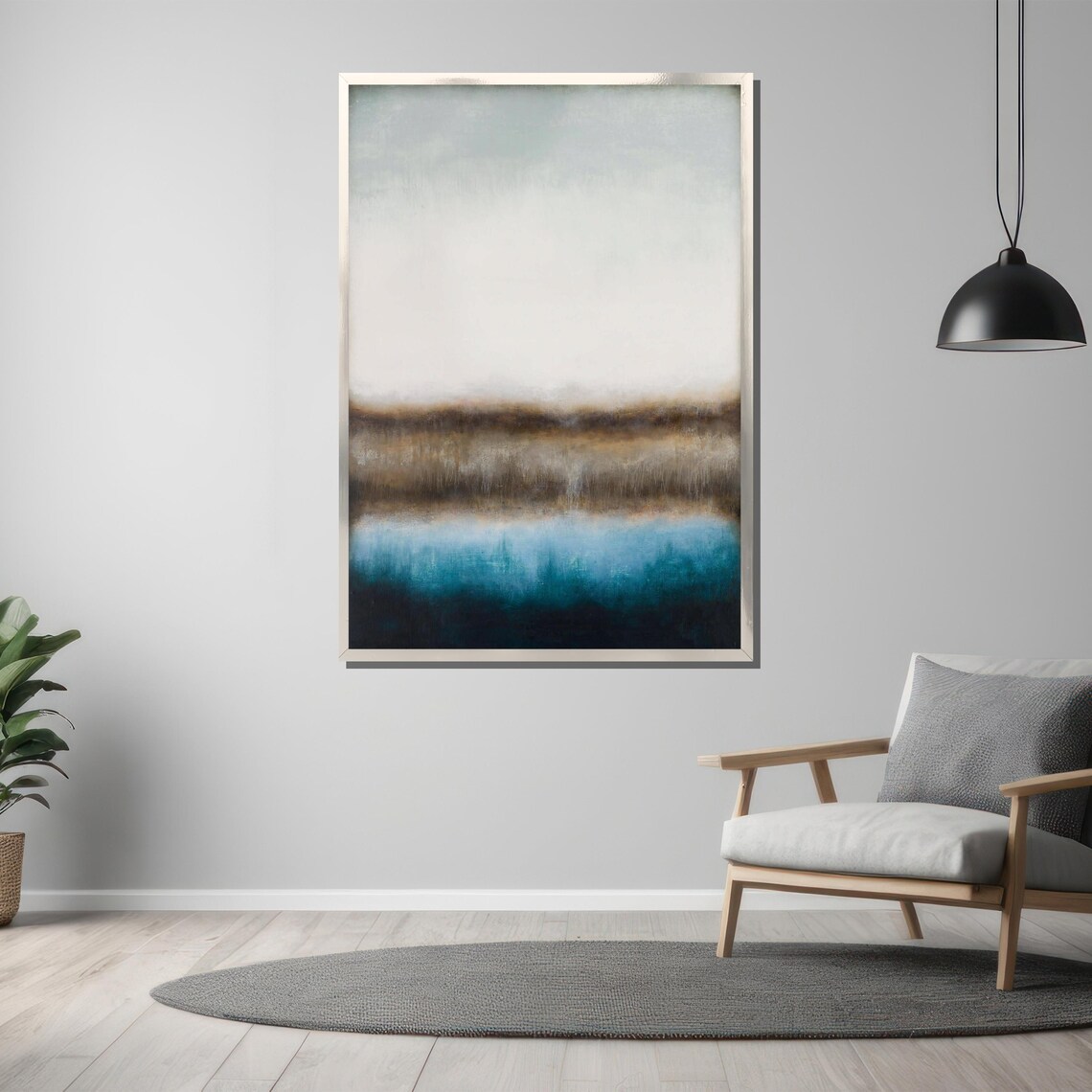 Soft Gray and Teal Misty Abstract Horizon Calm Minimalist Poster - Image 3