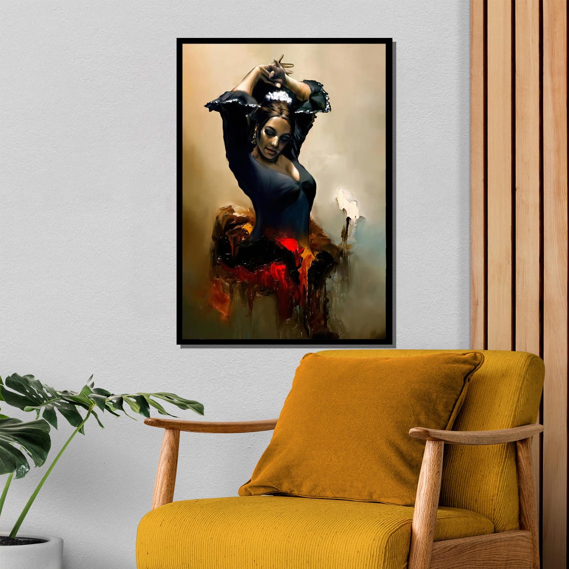 Flamenco Dancer with Raised Arms Dark Ruffled Dress Painting Poster - Image 4