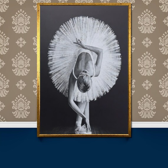 Overhead Black and White Ballerina Bowing Tutu Fan Art Poster
