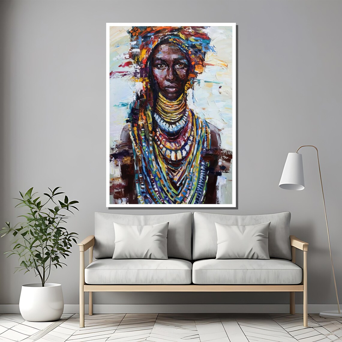 Tribal Woman With Layered Necklaces Impasto Oil Painting Poster - Image 2