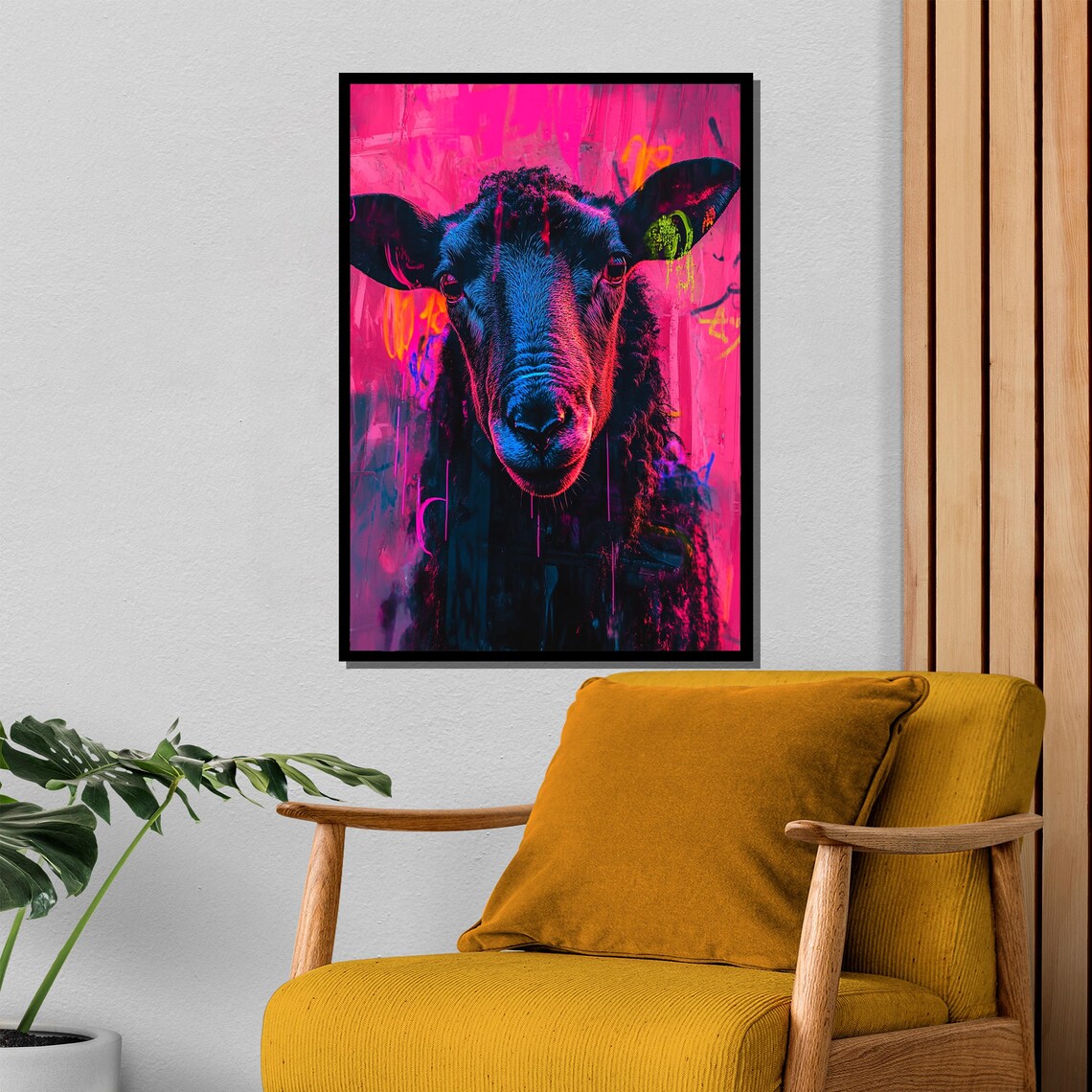 Neon Rebellion Black Sheep Graffiti Portrait on Hot Pink Poster - Image 4