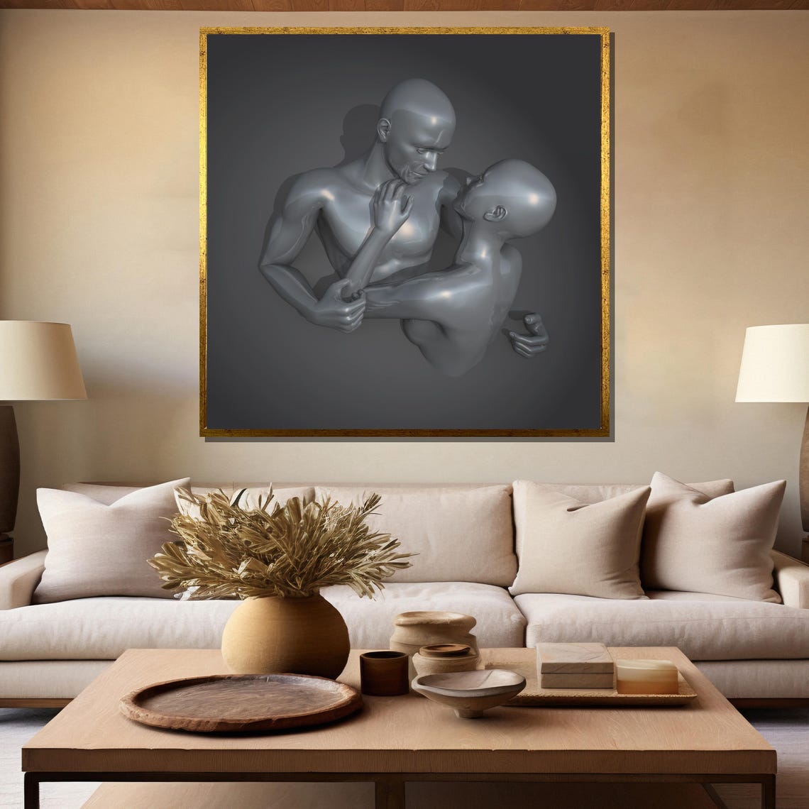 Silver Metallic Lovers Embrace Futuristic Sculpture Art Poster - Image 5