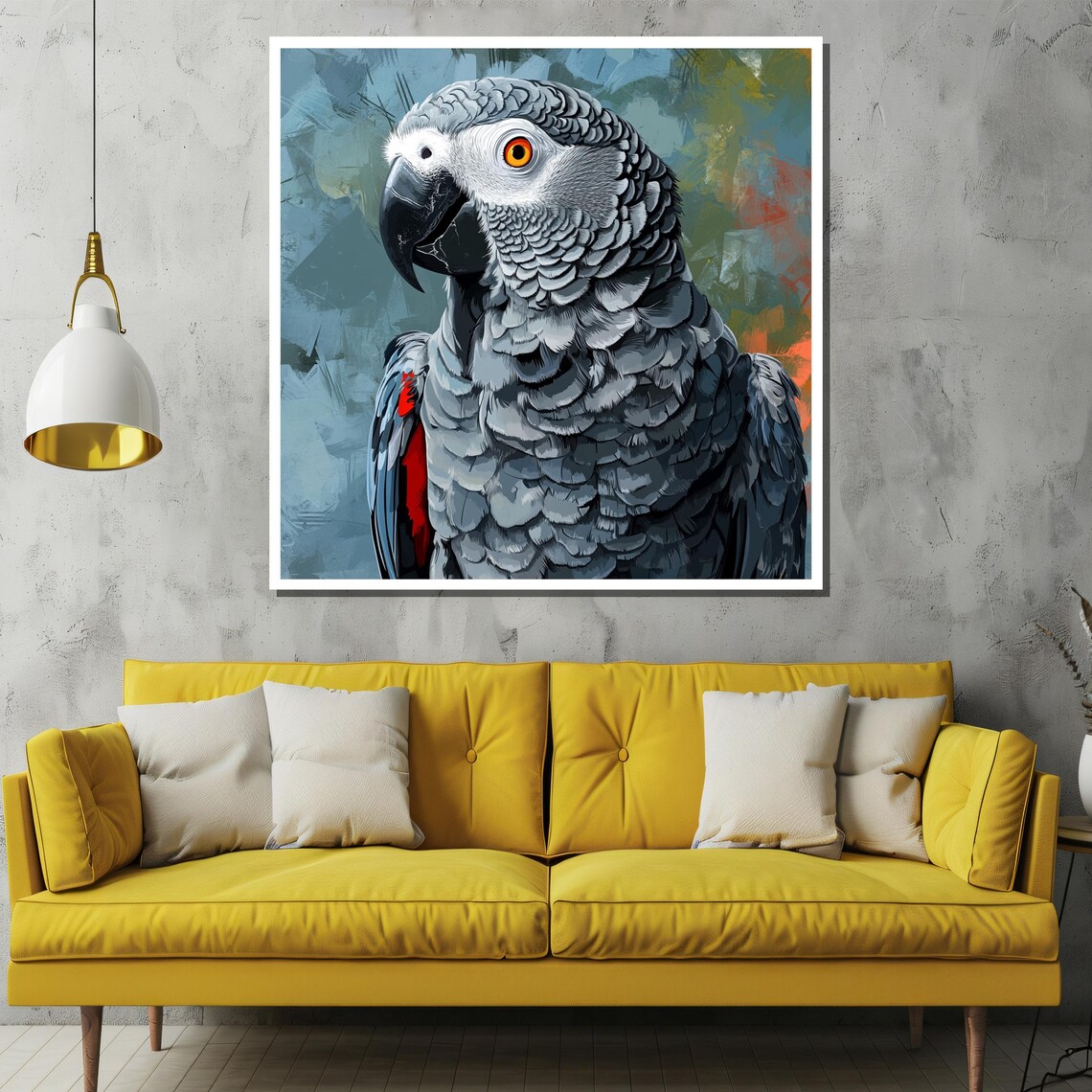 Scarlet Tail African Grey Parrot Portrait Vivid Wildlife Art Poster - Image 2