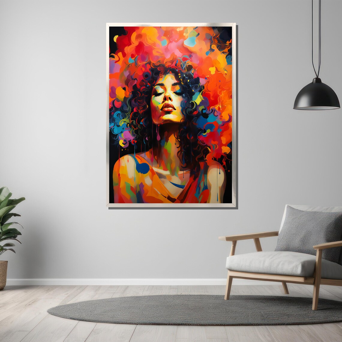 Vibrant Expressionist Woman Face In Fiery Colors Contemporary Poster - Image 3