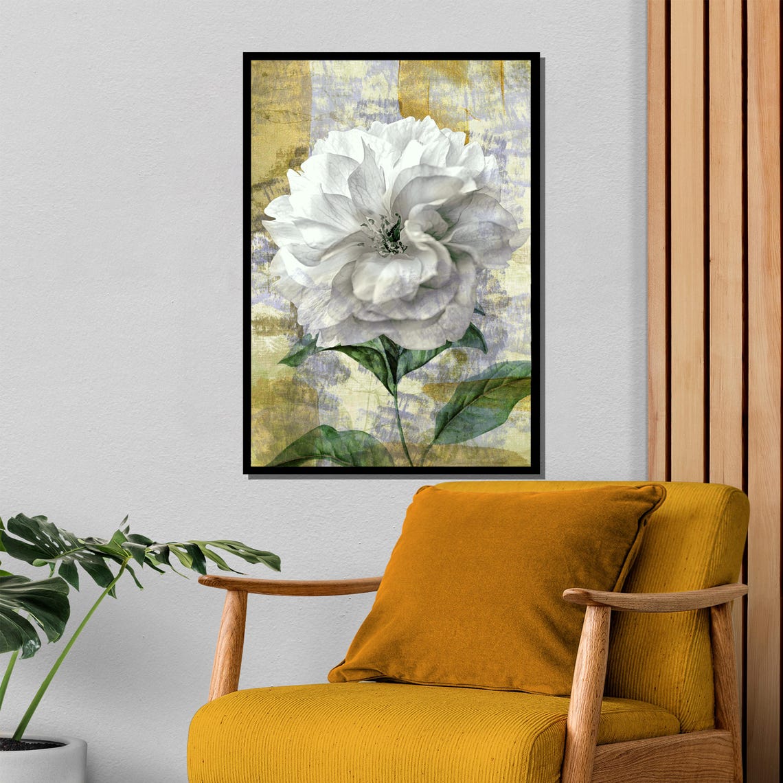 Elegant White Rose Green Leaves Gold Distressed Vintage Poster - Image 4