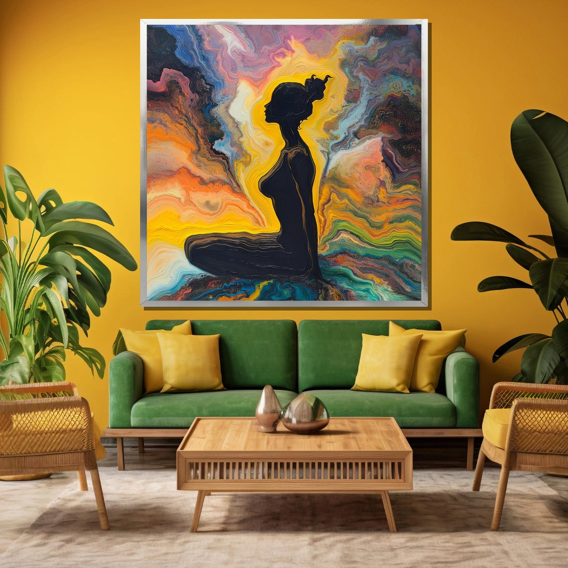 Meditating Woman Silhouette Rainbow Fluid Art Zen Yoga Poster - Image 4