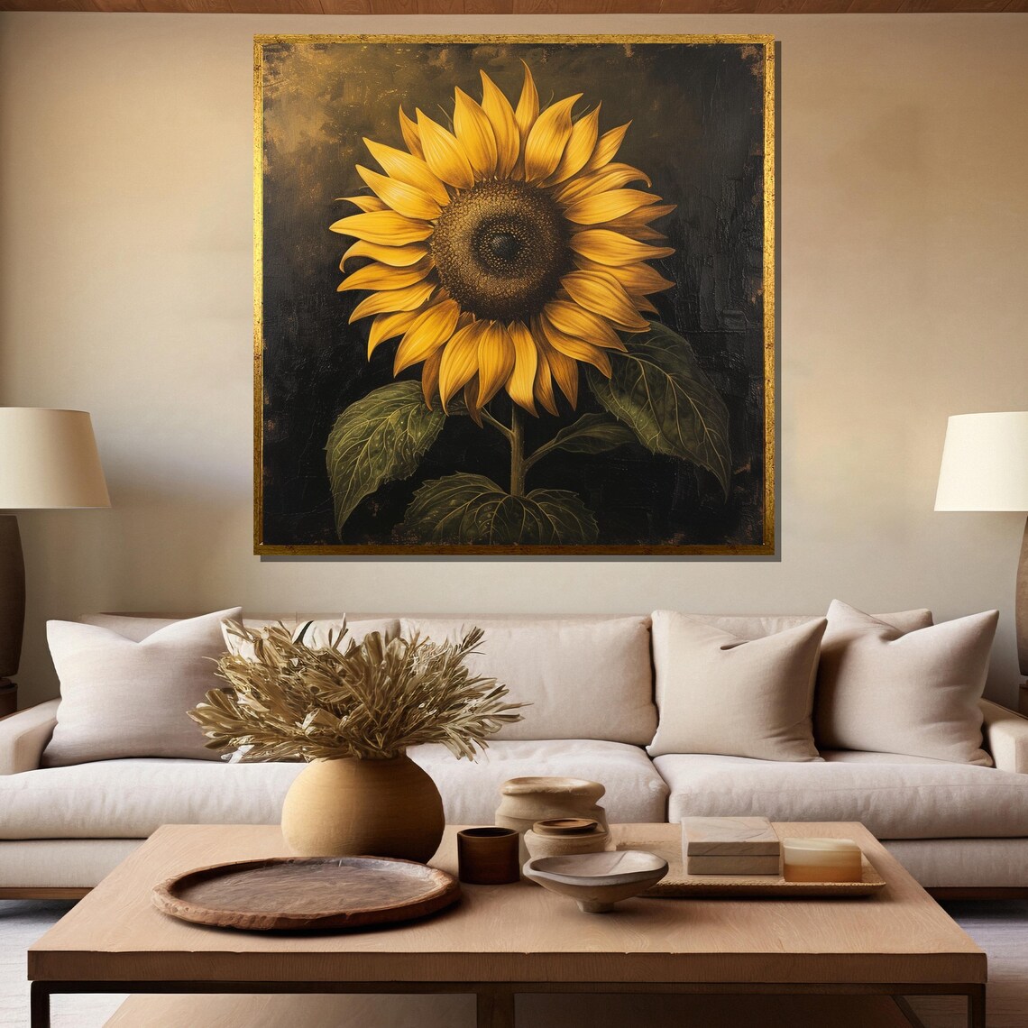 Single Sunflower On Dark Moody Black Background Floral Poster - Image 5