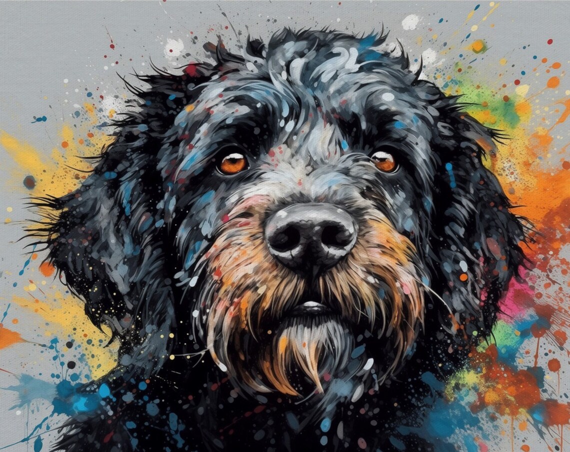 Black Labradoodle Goldendoodle Rainbow Dog Wall Art Print