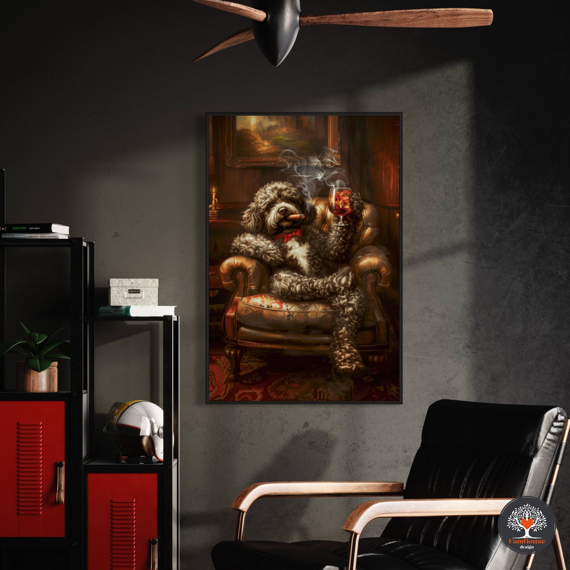 Curly Brown Dog Gentleman Lounging with Cigar and Whiskey Poster - Image 5