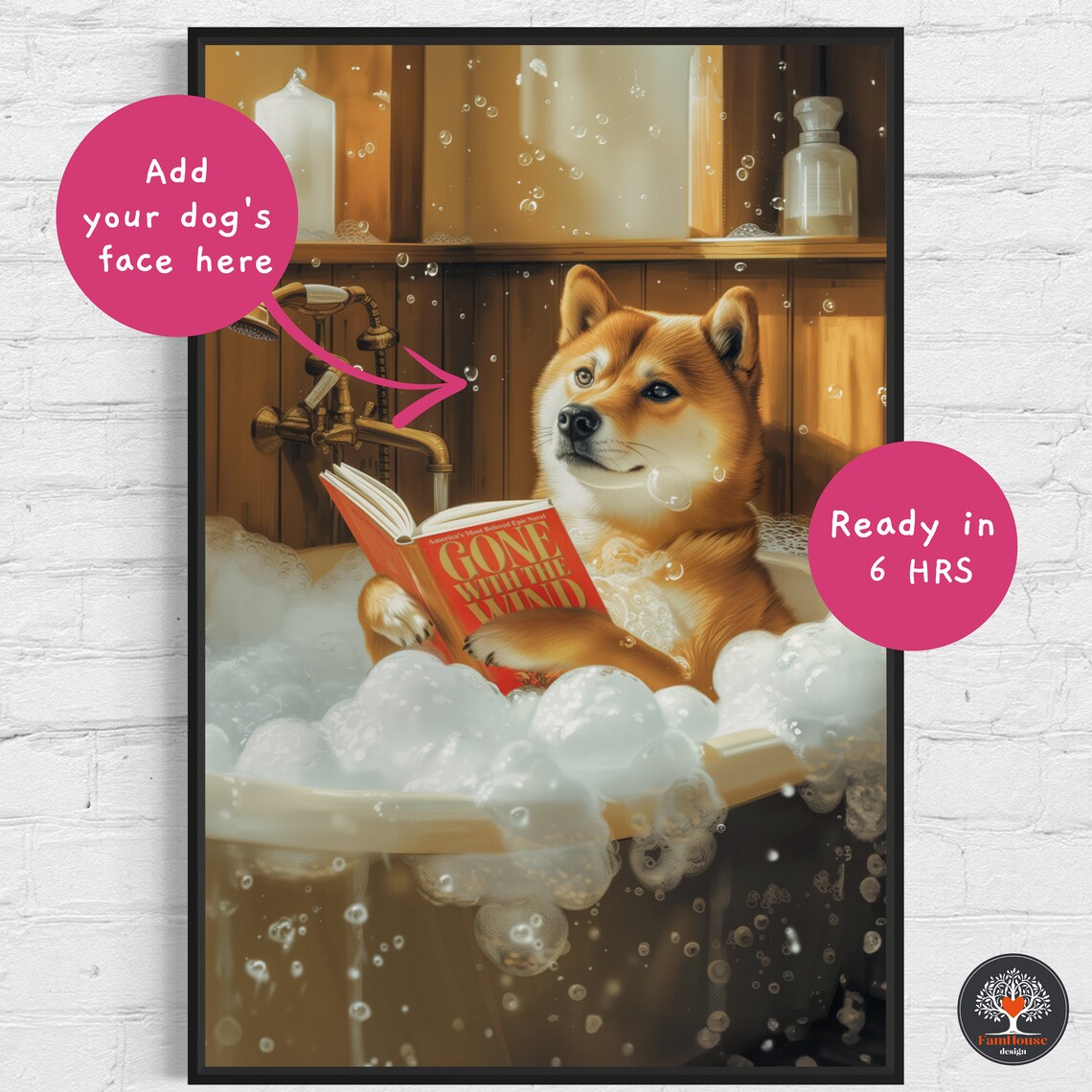 Custom Shiba Inu Dog in Bathtub, Funny Bathroom Art Print - Image 6