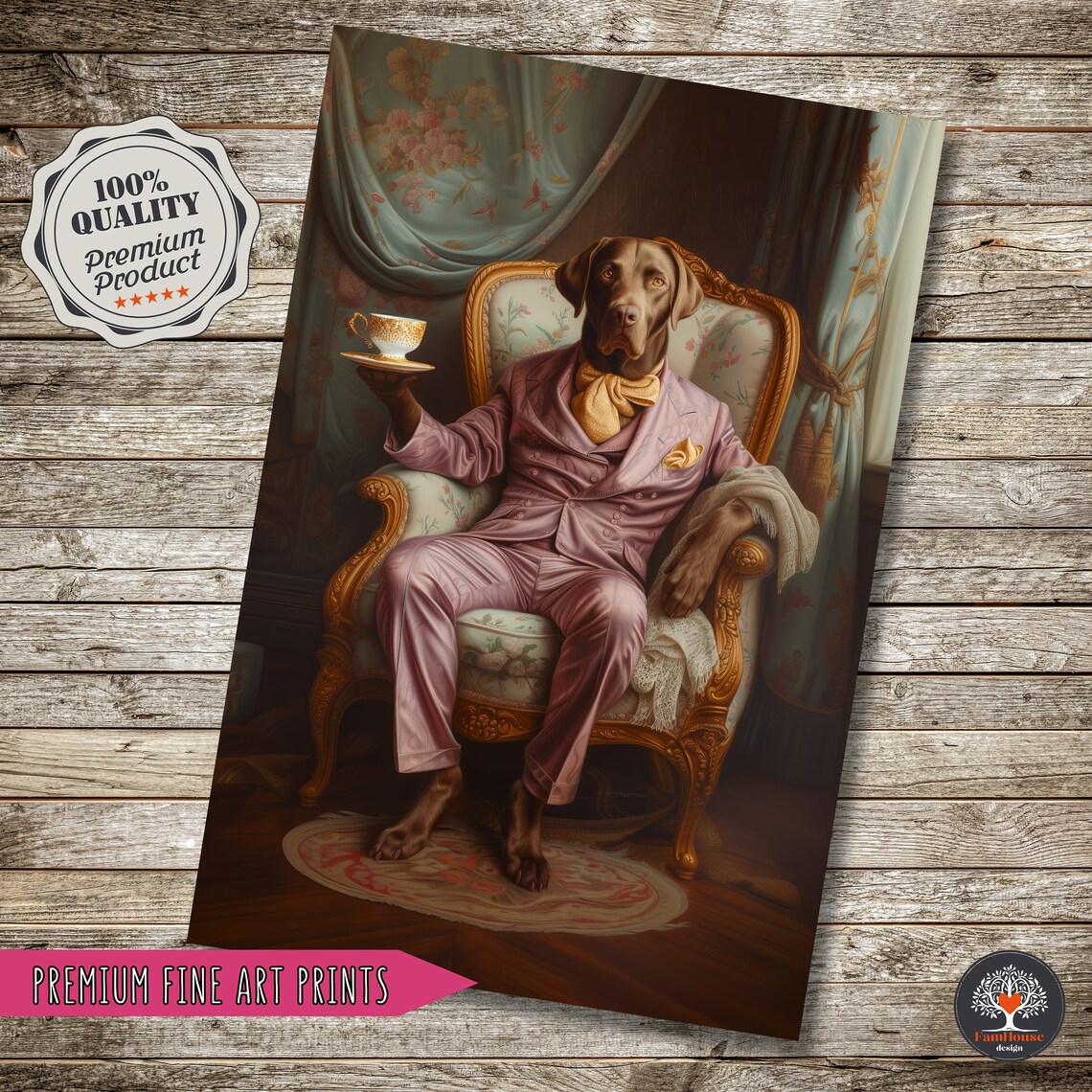 Personalized Victorian Chocolate Lab Portrait Art Print - Image 3
