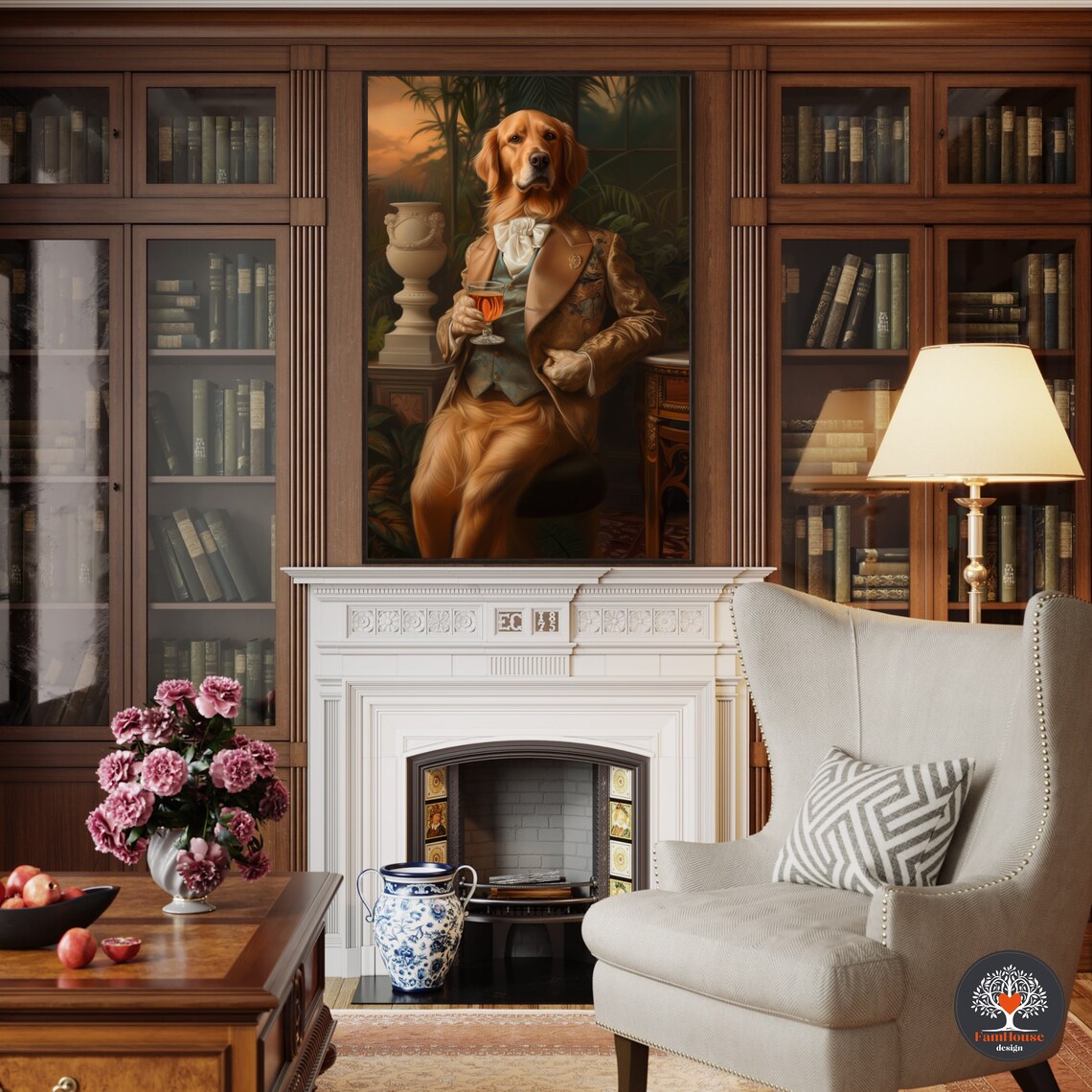 Golden Retriever Gentleman in Gold Suit Holding Whiskey Poster - Image 5