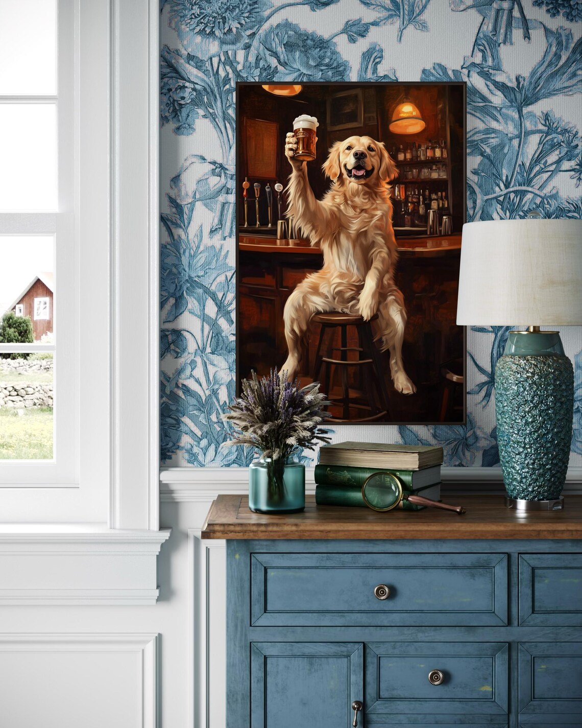 Golden Retriever Bar Dog Art Print, Rustic Tavern Decor - Image 4
