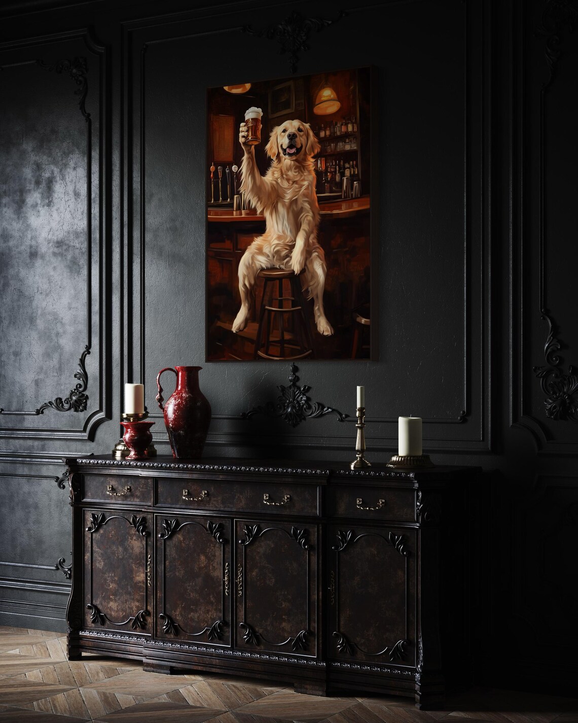 Golden Retriever Bar Dog Art Print, Rustic Tavern Decor - Image 5