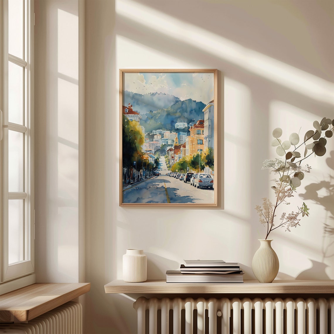 Wellington New Zealand Evening Street Scene Watercolor Poster - Image 4