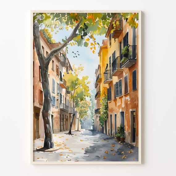 Barcelona Watercolor Travel Poster, Spain Art Print