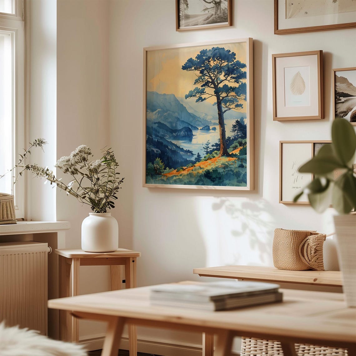 Mount Tamalpais California Sunset Bay Pine Tree Watercolor Poster - Image 3