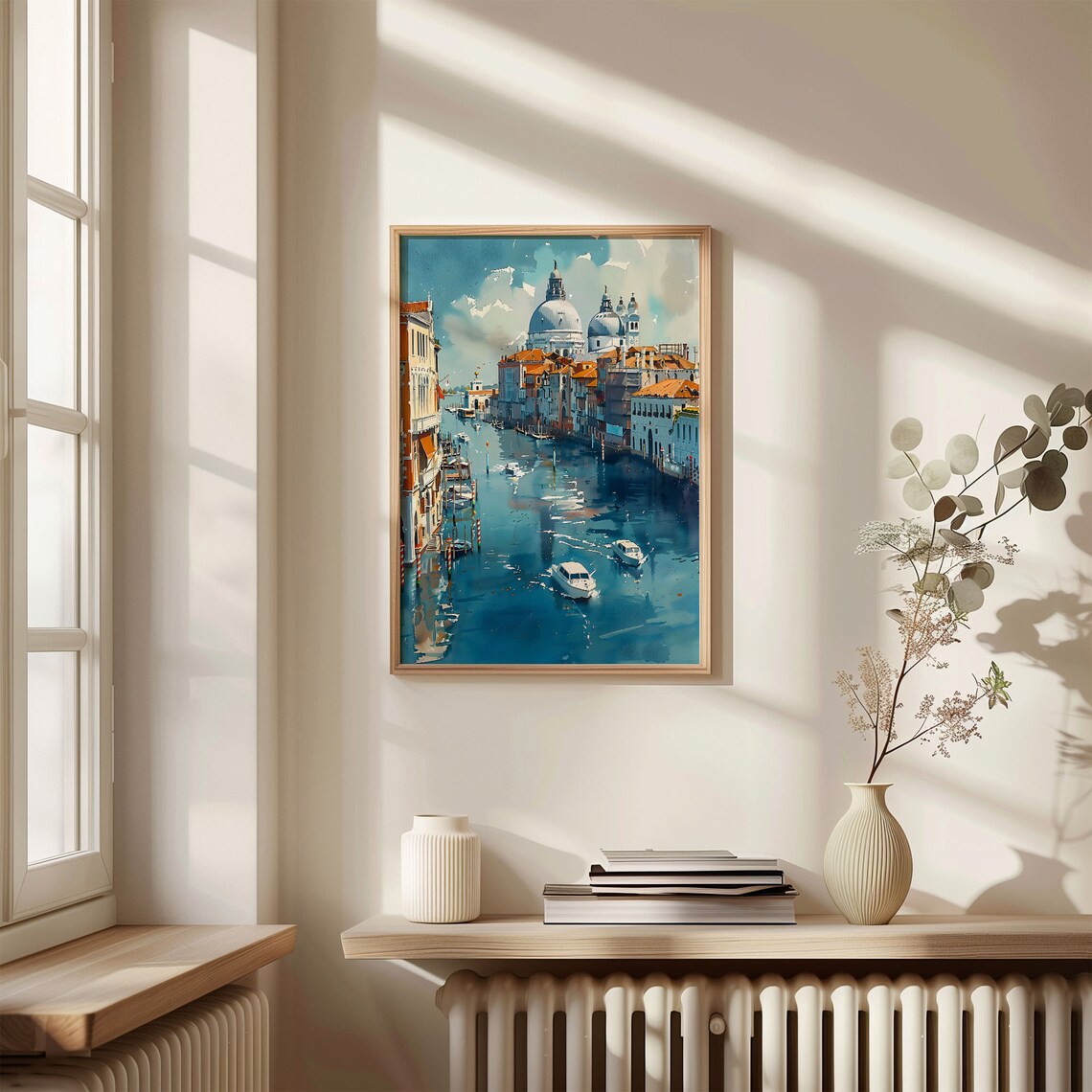 Venice Grand Canal Watercolor Poster Domes Boats Bright Blue Water - Image 4