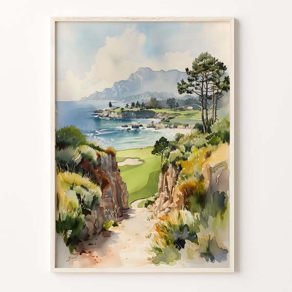 Pebble Beach Golf Links Watercolor Art Print Poster
