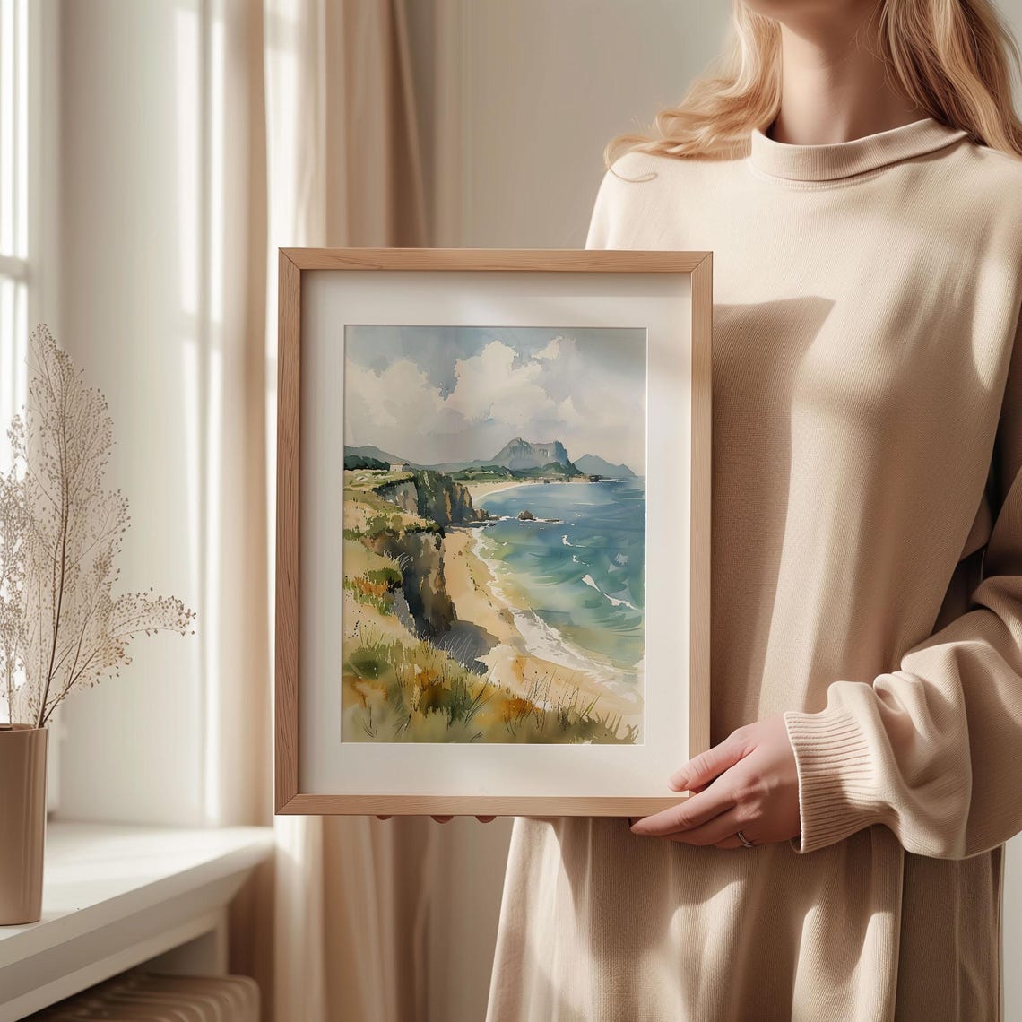 Constantine Bay Cornwall Sandy Beach Watercolor Painting Poster - Image 2