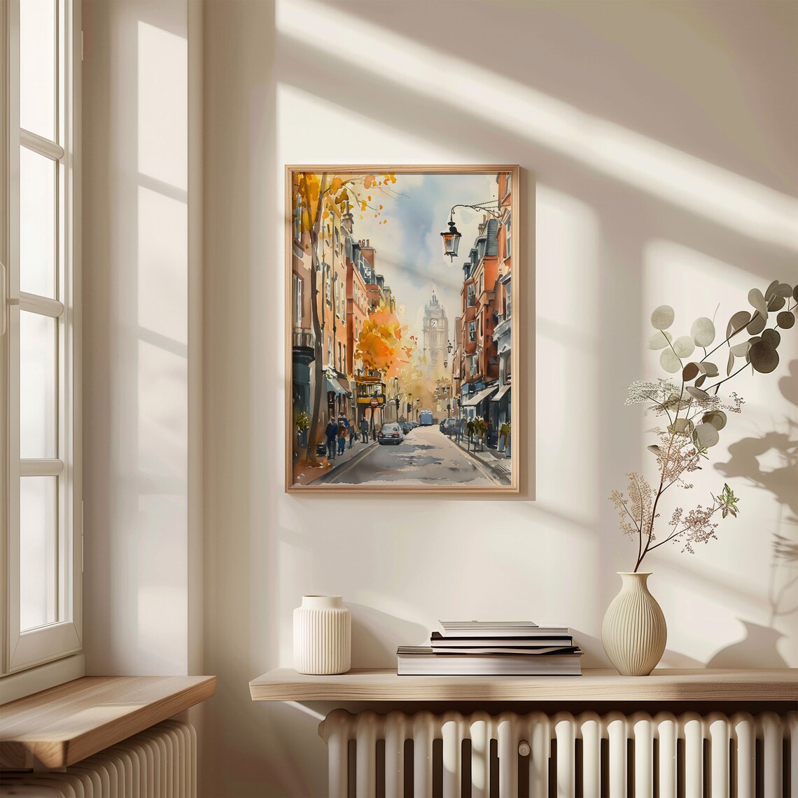 London Soho Street Big Ben Clock Tower Autumn Watercolor Poster - Image 4
