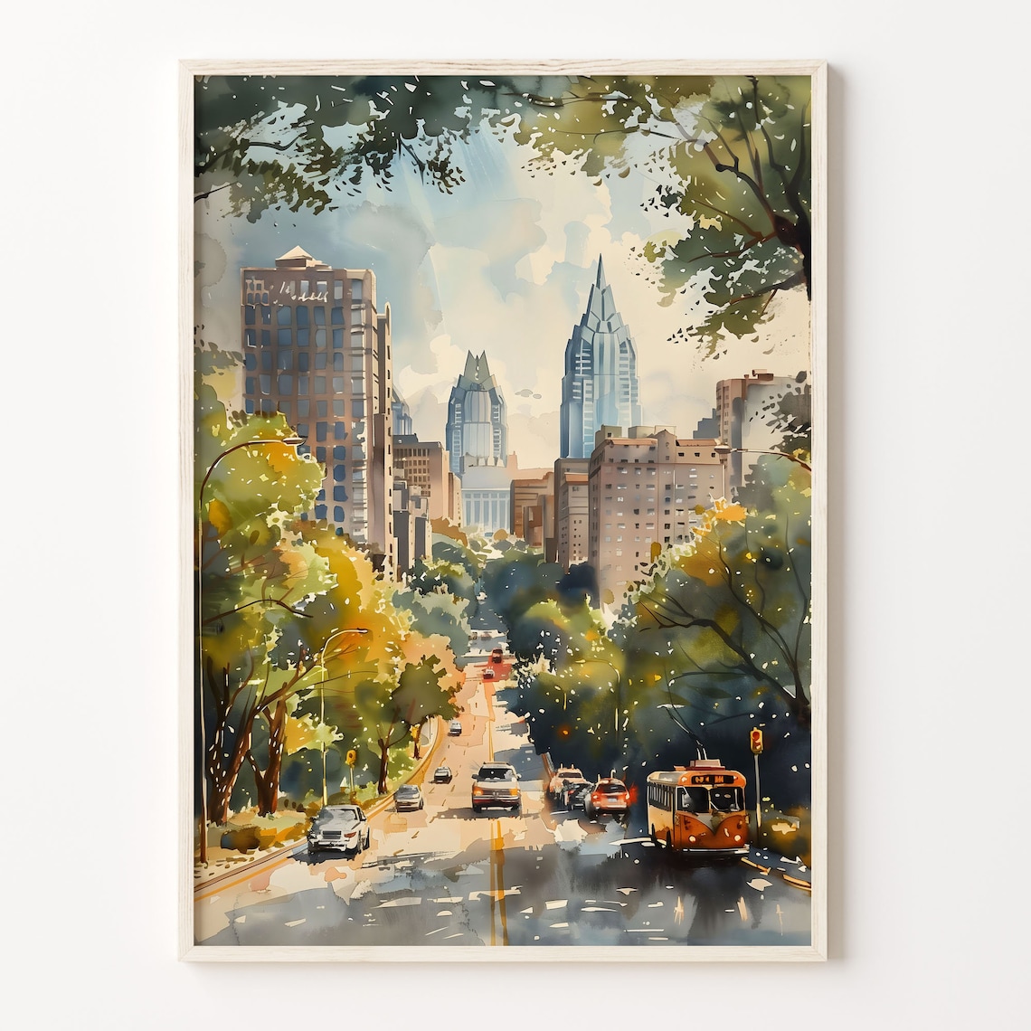 Austin Watercolor Travel Poster, Texas Wall Art