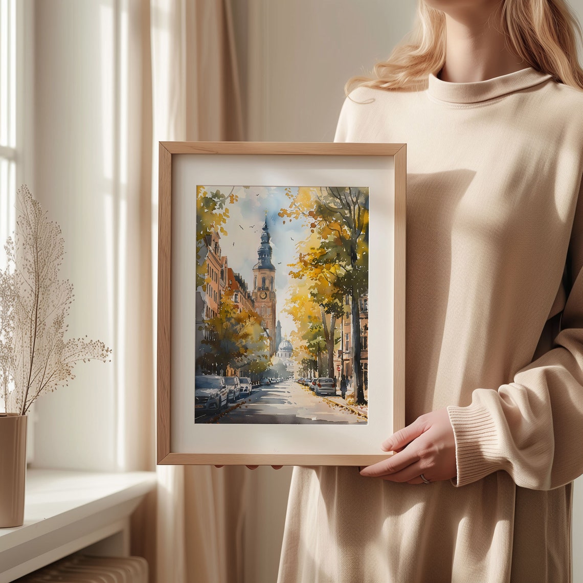Berlin Germany Autumn City Street Church Tower Watercolor Poster - Image 2