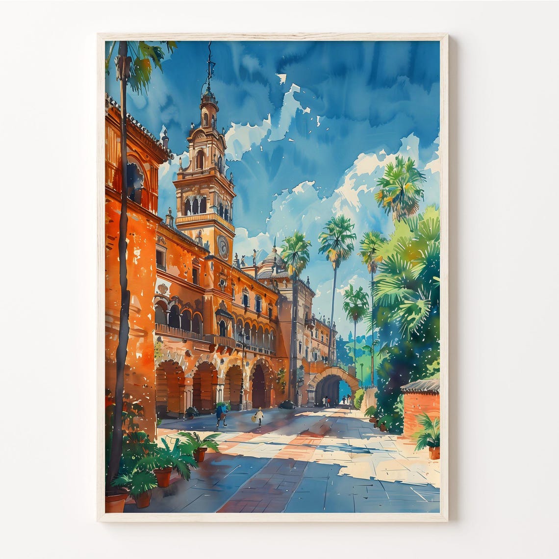 Seville Watercolor Painting Spain Wall Art Plaza De Espana Poster Travel Gift Home Decor Europe Print Art Poster C30 750