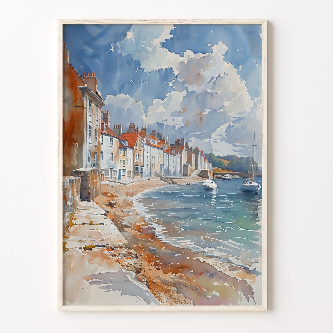 Weymouth England Harbour Seaside Town Boats Watercolor Poster