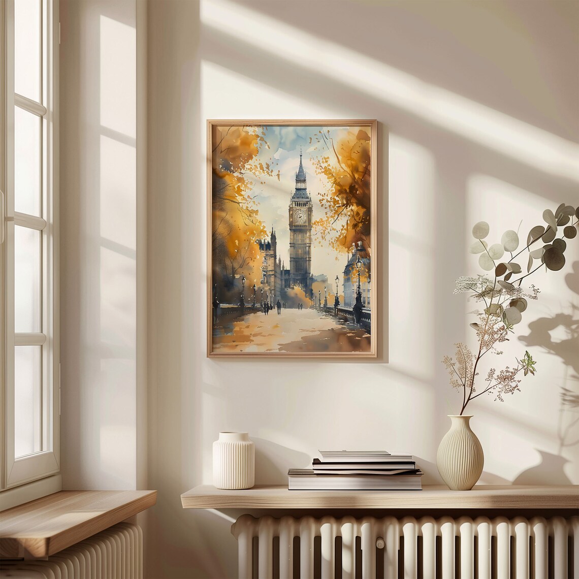 London Big Ben Westminster Bridge Autumn Leaves Watercolor Poster - Image 4