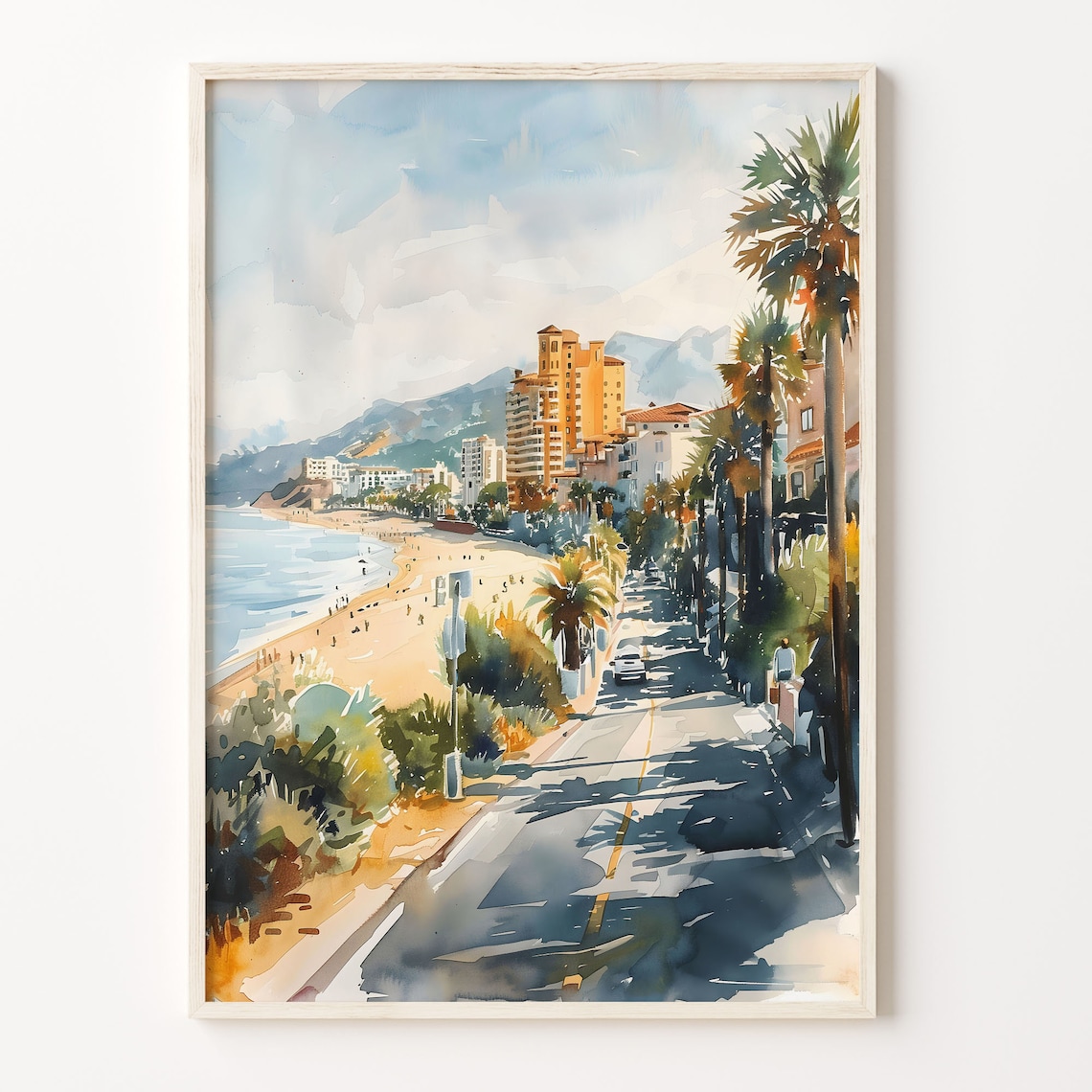 Santa Monica California Watercolor Travel Poster