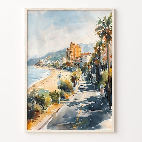 Santa Monica California Watercolor Travel Poster