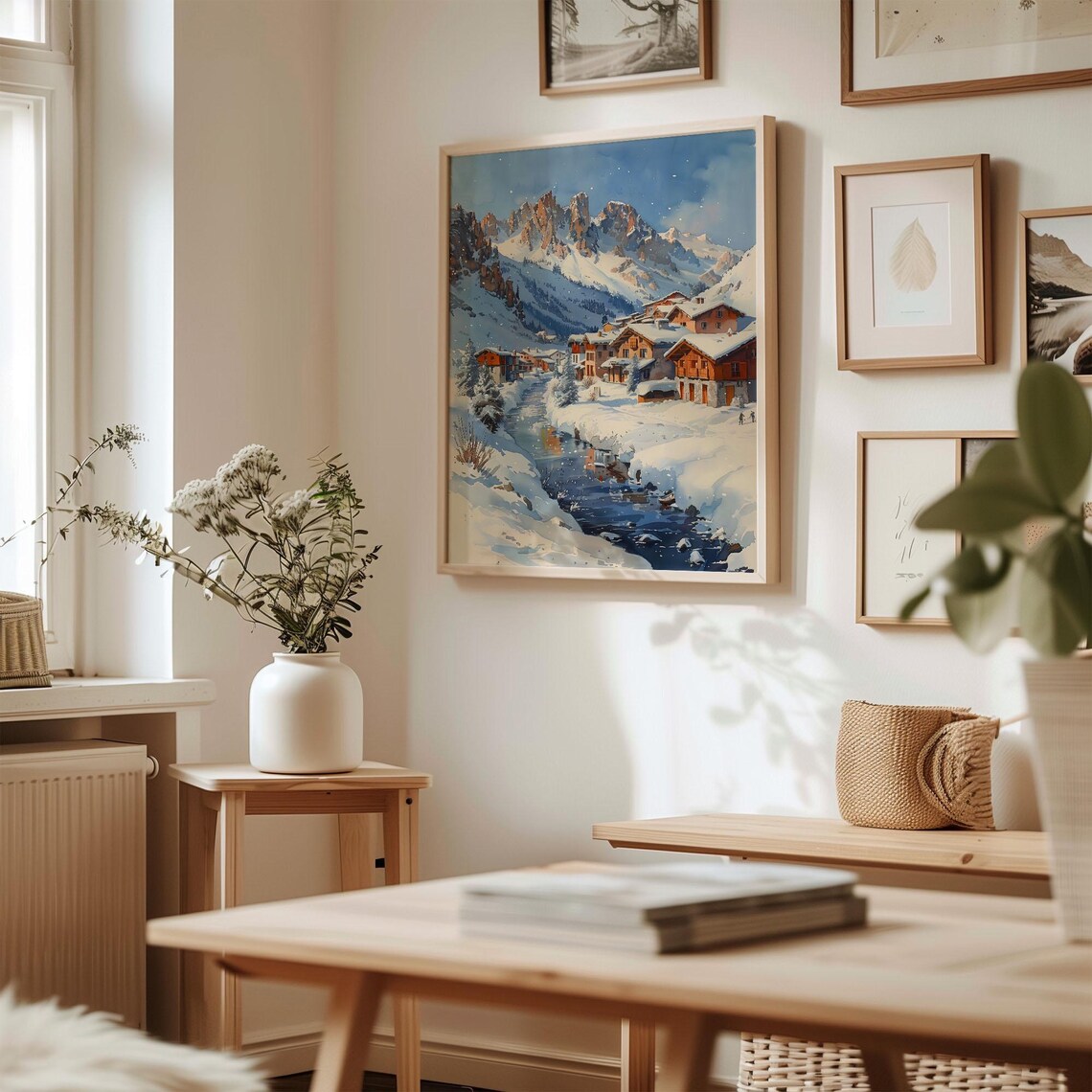 Tignes France Snowy Alpine Village Winter Watercolor Travel Poster - Image 3